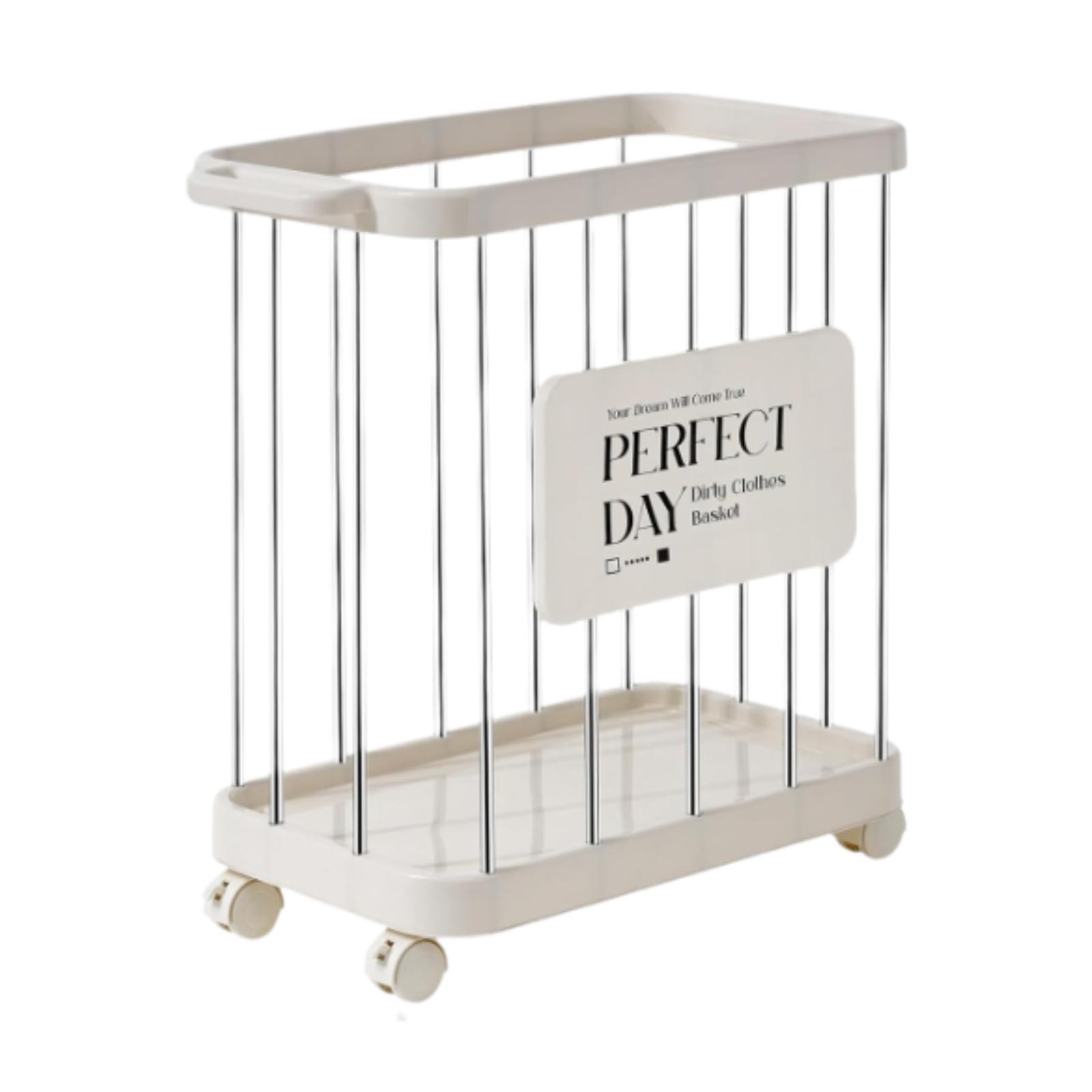 DOLITY Laundry Basket with Wheels Clothes Basket Organizer for Essentials Dorm Room white