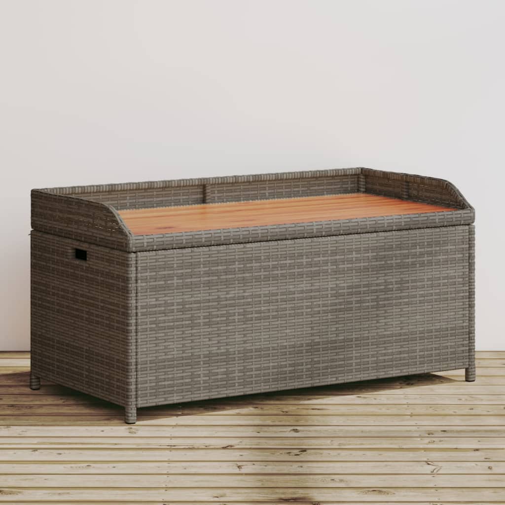 vidaXL Banc de Rangement Gris 100x50x52 cm en Rotin Poly et Bois d'Acacia