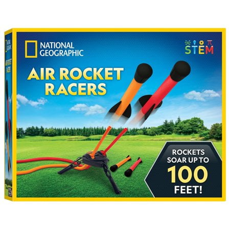 National Geographic Jouet de Fusée à Air - Saut et Lancement de Duels de Fusées à Air jusqu'à 100 Pi. Comprend Lanceur 4 Fusées à Embout en Mousse Jouets d'Extérieur pour Enfants Trousse Scientifique pour Enfants Lanceur de Fusée (Exclusif)