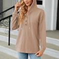 thumbnail image 4 of Yuyuzo Womens Fall Sweatshirts Drawstring V Neck Buttons Long Sleeve Textured Knit Pullover Tops, 4 of 7