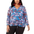 thumbnail image 3 of INC International Concepts Chandail à Enfiler Froncé à Imprimé Floral pour Femmes Grande Taille, Bleu Marine, 2X Plus, 3 of 9