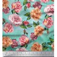 thumbnail image 1 of Soimoi Tissu en Coton Cambric Vert Imprimé Feuilles & Roses au Mètre 42 Pouces de Large, 1 of 3