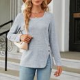 thumbnail image 4 of Timegard Hauts pour Femmes Col Carré à Boutons Manches Longues Fendu Confortable T-Shirt d'Automne Chic Décontracté Ample Hauts Blouse, 4 of 8