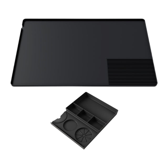 Tnarru Silicone Coffee Mat Non Slip 60x40 cm with Raised Edges Espresso Machine Mat Black