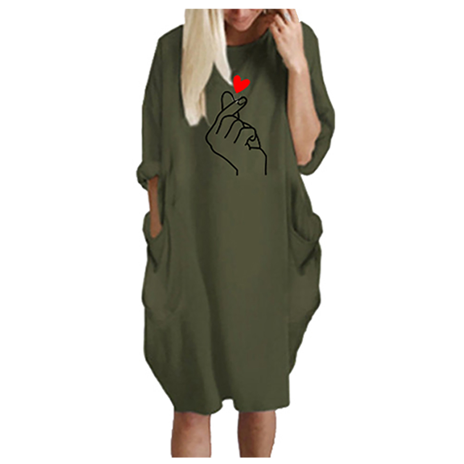 Robes d'Invité de Mariage d'Été pour Femmes 2023 Mode Robe d'Hiver Décontractée Grande Taille Ample avec Poche Aguichant Imprimée T-Shirt en Solde