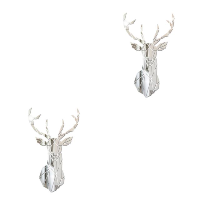 relayinert Wide Application Of 3D Mirror Deer Wall Stickers For Versatile Usage Made Of Acrylic 3D Deer Head Mirror Wall Sticker silver M 2Set