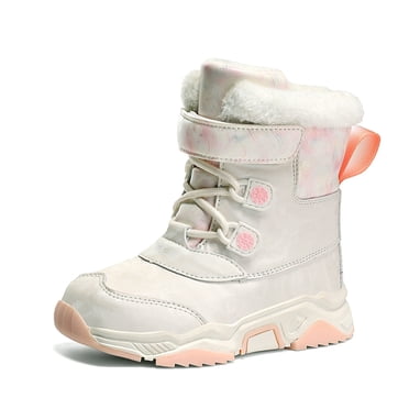 Children'S Winter Solid Color Snow Boots Boys And Girls Non Slip Warm Padded Thickened Boots Boys Boots White 38/11 Y—11.5 Y