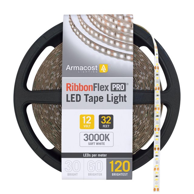 Armacost Lighting 143250 Ribbon Flex Pro 12-Volt White Tape Light 120 LEDs/Meter, 32.8 ft, 3000K