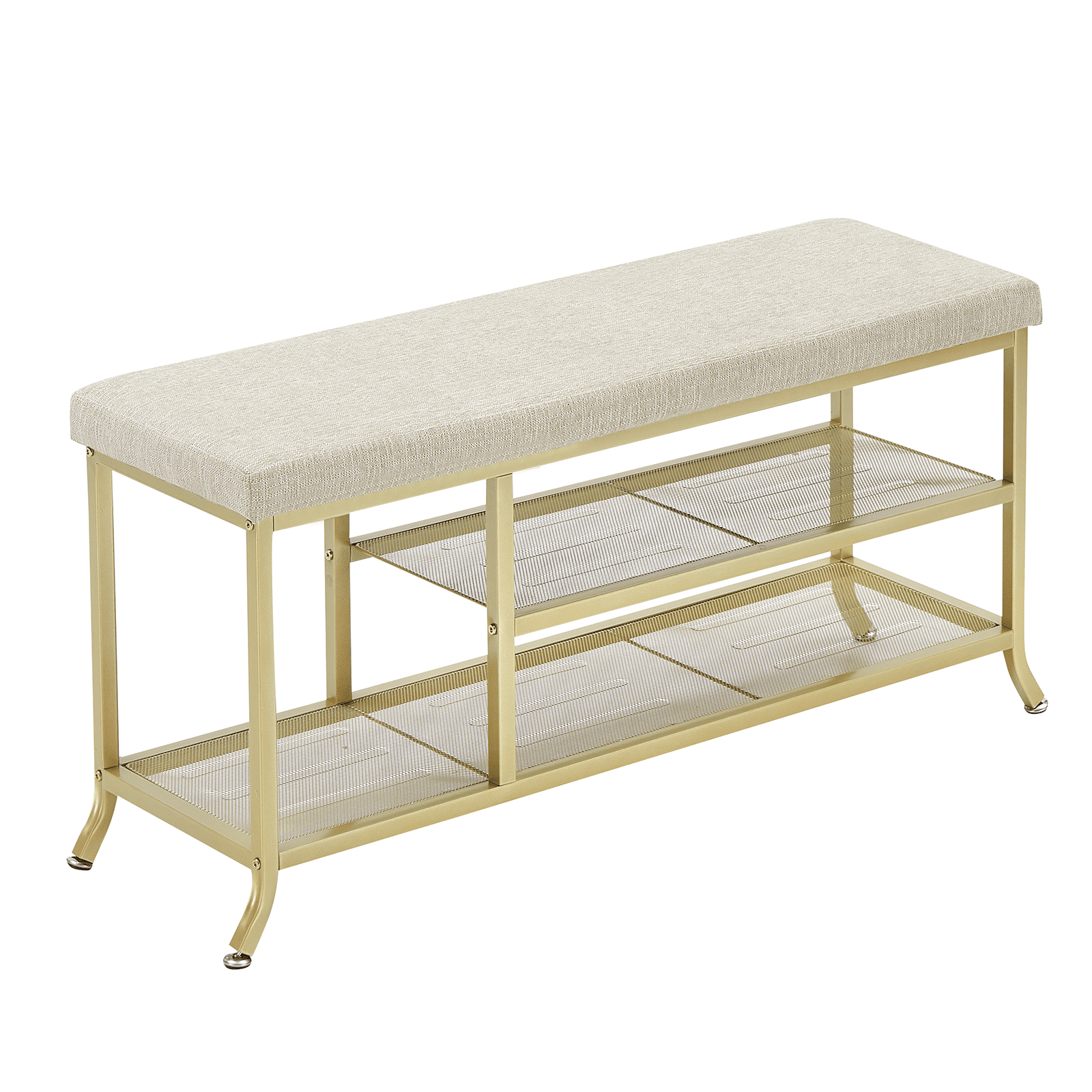 GloryStar Shoe Rack Bench with Padded Seat, 2-Tier Metal Frame Shoe Storage Shelf for Entryway, Bedroom, Living Room, or Dorm