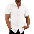 thumbnail image 1 of Chemises Décontractées pour Hommes en Coton et Lin Uni à Double Poche à Manches Courtes, 1 of 7