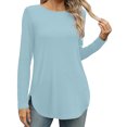 thumbnail image 2 of Yuyuzo Womens Tops Crew Neck Long Sleeve Side Split Solid Color Loose Casual Basic Fall Tunic Top, 2 of 6