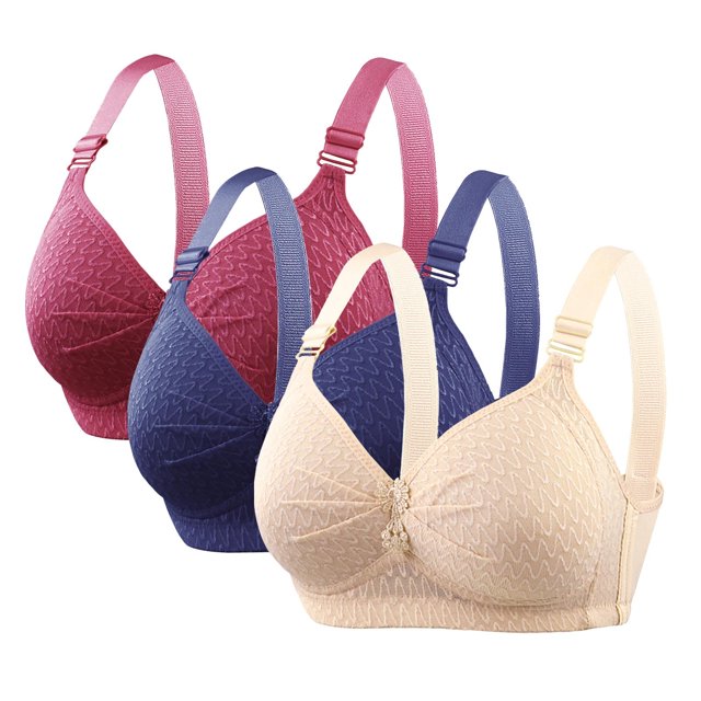 Timegard Bras for Women No Underwire 3pc Adjustable Strap Full Support Ruched Comfy Everyday Bras