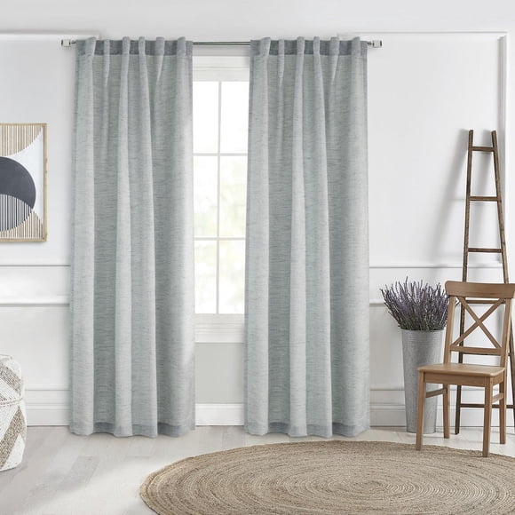 Loft Living Davos Textered Jacquard Dual Header(Back Tab/Rod Pocket) Single Curtain Panel Light-filtering 52" x 95" in Silver