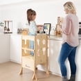 thumbnail image 2 of Costway Folding Kitchen Kids Step Ladder Stool Wooden Toddler Safety Tower Helper Natural, 2 of 10