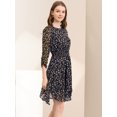 thumbnail image 4 of INSPIRE CHIC Robe Fleurie pour Femme Froncée Manches 3/4 Ourlet Asymétrique Robes Smockées Bleu Marine P, 4 of 6