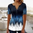 thumbnail image 1 of EGNMCR T-Shirts pour Femmes Femmes Mode Été Pli Imprimé Régulier Femmes Manches Courtes Col en V Bouton Haut, 1 of 3