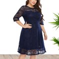 thumbnail image 1 of Robes d'Été Grande Taille pour Femmes 2024 Amples Décontractées à Col Rond Unies à Manches Trois Quarts Mi-Longues Robe Taille Économisez jusqu'à 65 % de Rabais!, 1 of 7