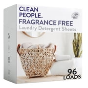 clean People Fragrance Free Laundry Detergent Sheets - Plant-Based, Hypoallergenic Laundry Soap - Ultra concentrated, Plastic Free, Recyclable Packaging, Stain Fighting - Fragrance Free, 96