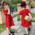 thumbnail image 3 of MesaSe Aosijia Robe Princesse à Pois pour Filles avec Boutons Rétro Été Décontracté Rouge Manches Courtes Volantée Ligne A, 3 of 12
