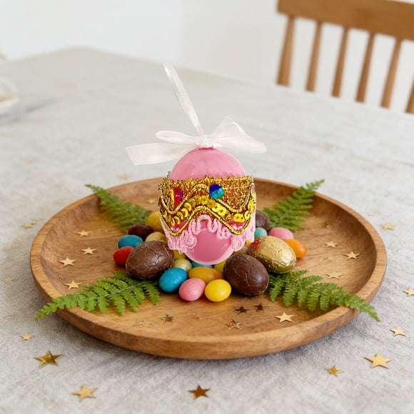 Oeuf de Pâques Rose Pendentif d'Oeuf de Pâques Rose avec Ruban Nœud Élégant, Ornement Décoratif pour Fête de Pâques, Plaisir de Chasse aux Oeufs, Décoration d'Anniversaire Celebration, Spring Festival, Accent de Décoration pour la Maison et le Jardin