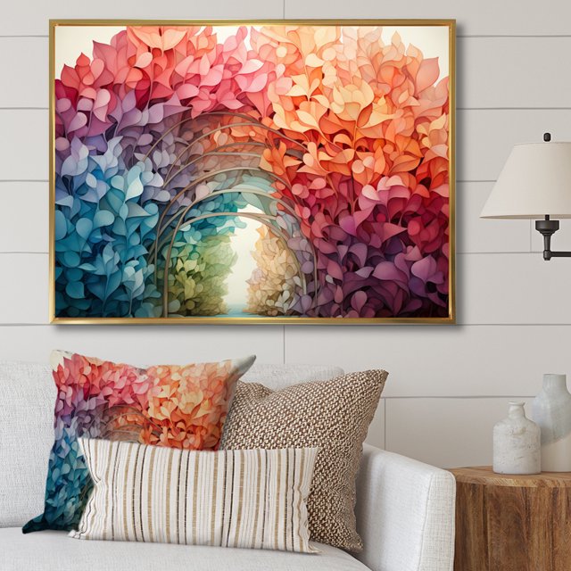 Designart Rainbow framed wall Art, modern Colorful Rainbow Arch I , Rainbow Large framed wall art decor, Multi-Color Traditional Gold framed wall art, 44x34 inches Gold Frame