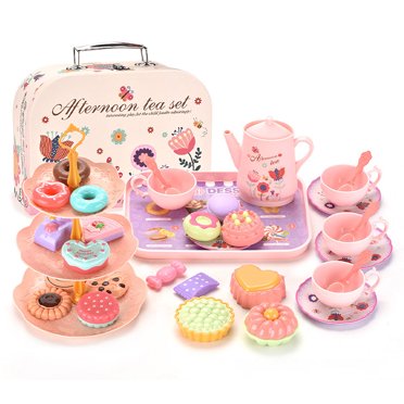 POINTERTECK Tea Set for Little Girls Princess Party Tea Set Kitchen Pretend Toy with Desserts Girls Birthday Gift for Kids Toddlers Ages 3 4 5 6 Year Old