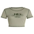 thumbnail image 1 of Women Angel Print T-Shirts Short Sleeve  Neck Contrast Stitch Crop Tops, 1 of 9