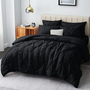 Cozylux Ensemble de Couette Grand - 7 Pcs Couettes Format Grand Noir à Plis Pincés Lit en Sac Ensembles de Literie Complets avec Couette Drap Plat Drap-Housse et Taies d'Oreiller et Couvre-Oreillers