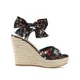 thumbnail image 3 of BLISSFUL STEP Women's Shoes Floral Printed Bow Tie Platform Slingback Espadrille Wedge Sandals Black 5.5, 3 of 7