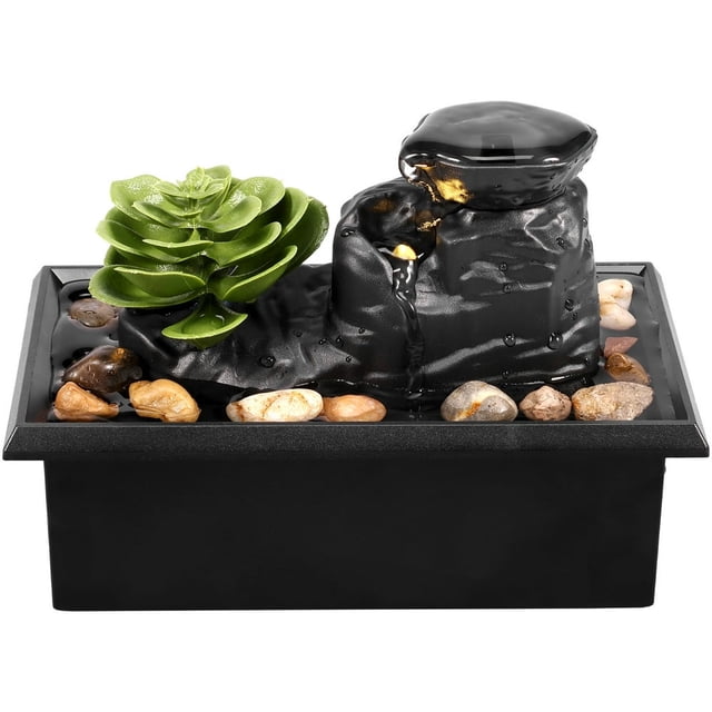 DEBGFS Tabletop Fountain with Light Battery/USB Operated Mini Indoor Water Fountain Feature Zen Meditation Fountain Decor for Table Office Home