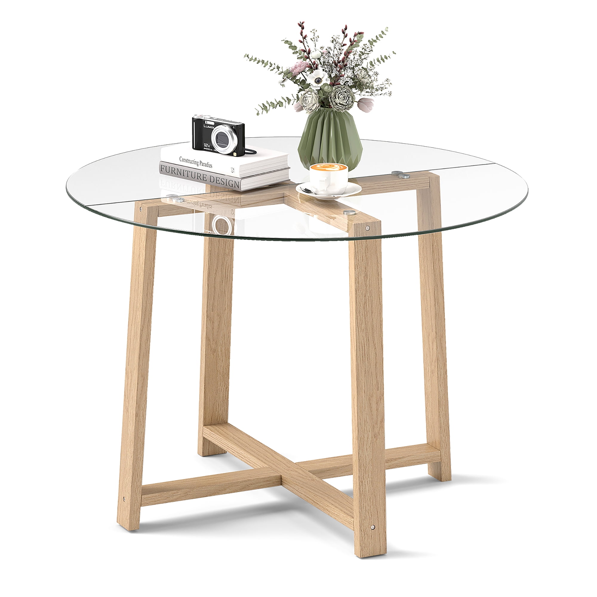 Gymax 42'' Round Glass Dining Table w/ 0.3'' Tempered Glass Tabletop