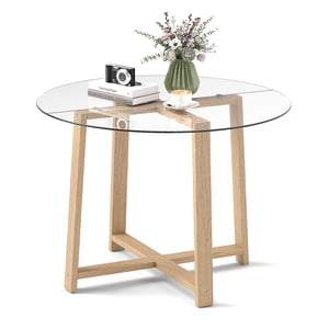 Gymax Table à manger en verre rond de 42'' avec plateau en verre trempé de 0,3''