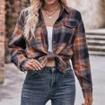 thumbnail image 2 of T-shirts pour Femmes Mode Mode pour Femmes Ample à Carreaux Imprimé Chemise à Col T-Shirt Haut Chemise Manches Hauts pour Femmes Nouvelle Commande T-Shirt Manches 1/2 Hauts pour Femmes, 2 of 7