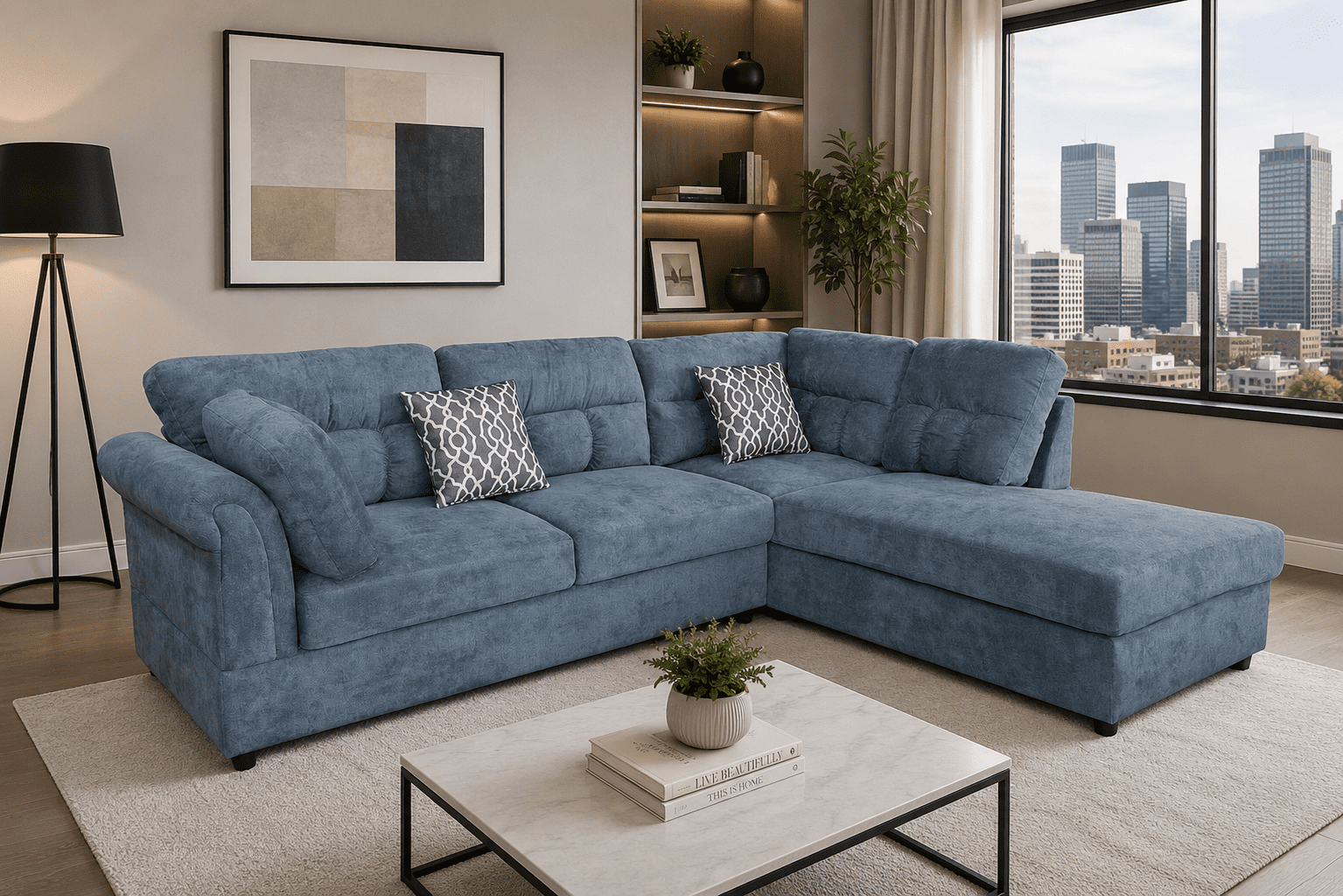Canapé d'angle moderne en tissu gris K-Living pour salon