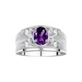 thumbnail image 1 of RYLOS Men's Rings Sterling Silver Rings Classic Designer Style 8X6MM Oval Gemstone &  Diamond Ring Amethyst February Birthstone Rings For Men Size 8, 1 of 7