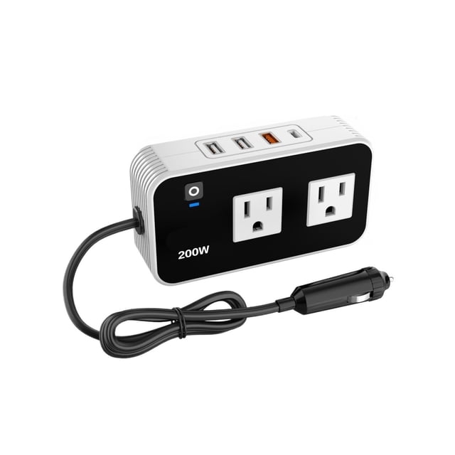 Onduleur de Voiture à Ondes Modifiées 200w Convertisseur de Puissance de Voiture 12v vers 110v pour la Maison, VR, Refroidissement Rapide avec Bruit Minimal