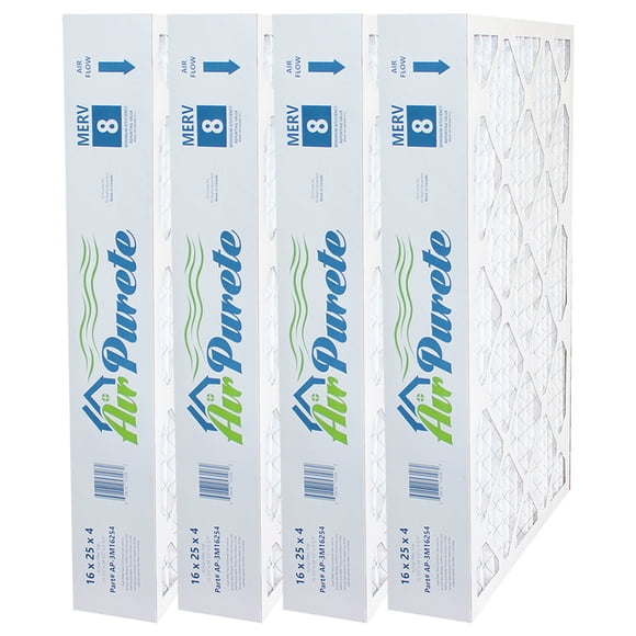 AirPurete Furnace Filters AP-3M16254 | Pack of 4 | Nominal Size: 16x25x4 | Actual Size: 15-1/2" x 24-1/2" x 3-3/4" | High Capacity MERV 8