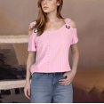 thumbnail image 2 of fheaev Hauts d'Été pour Femmes Épaules Dénudées Manches Courtes Dentelle Patchwork Col Rond Chandail Tunique Hauts Coupe Ample Chemisiers T-Shirt Chic Décontracté Vacances Travail Hauts, 2 of 7