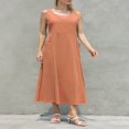 thumbnail image 4 of Tenue de Plage pour Femmes Robe Débardeur en Coton et Lin avec Poches Maxi Couleur Unie Bohemia Robe d'Été, 4 of 9