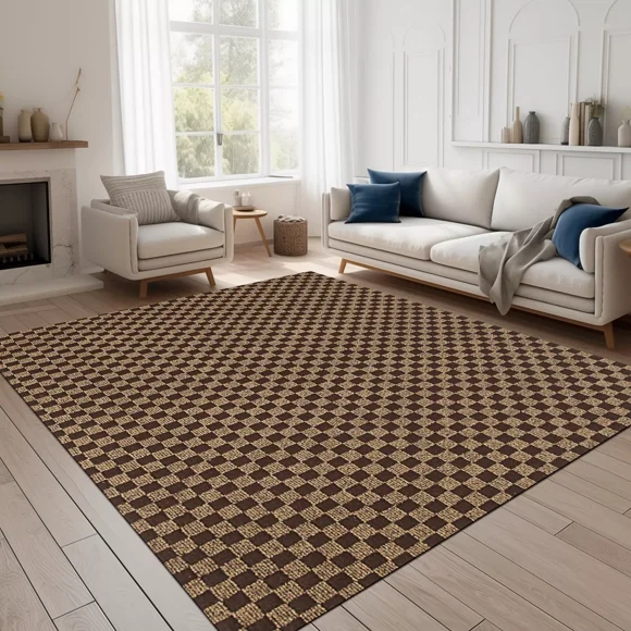 ANTPOP Runner Rug Non-slip Accent Rugs Washable Hallway Durable Polypropylene Indoor Outdoor with Rubber Backing for Entryways Kitchens Bedrooms , 2' x 6', Checkred Brown