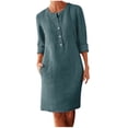 thumbnail image 1 of Daiosportswear Robe en Lin et Coton pour Femmes, Robe Chemise à Boutons à Manches Longues, Col Rond, Robe Habillée Décontractée Mini avec Robe Femme, Robes pour Femmes Bleu 2X-Grand (TTG), 1 of 5