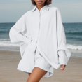 thumbnail image 3 of breaise Ensemble 2 Pcs pour Femme, Blouse à Manches Longues Boutonnée et Short, Ensemble de Survêtement, Ensembles de Détente Mignons, Blanc, M, 3 of 7
