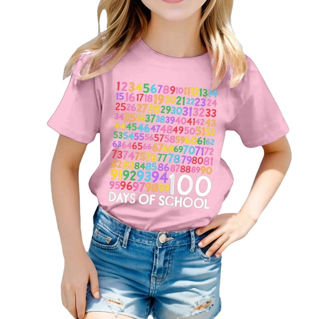 TZEWGL Tees For Child Printed Round Neck Short Sleeved Shirt Clothing For Baby size 6-7T