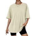 thumbnail image 2 of Yuyuzo T-Shirts Surdimensionnés pour Femmes Col Rond Manches Courtes Hauts Unis Été Décontractés Blouses Légères, 2 of 3