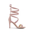thumbnail image 3 of BLISSFUL STEP Women's Open Toe Stiletto Heeled Lace up Solid Sandals Dust Pink 6, 3 of 7
