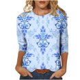 thumbnail image 1 of Pompotops T-shirt Ample Imprimé pour Femme Blouse à Manches 3/4 Col Rond Hauts Décontractés Liquidation, 1 of 5