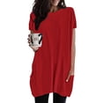 thumbnail image 2 of Ketyyh-chn99 T-Shirts pour Femmes Dames Décontracté Ample à Manches Longues Extensible Col Ras du Cou T-Shirt Côtelé Ajusté Décontracté Basique Hauts Rouge,TG, 2 of 5