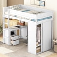 thumbnail image 3 of Euroco Wood Twin Size Loft Bed with Desk and Wardrobe, Built-in Desk with 2 Drawers, Big Wardrobe with Sliding Door and Clothes Hanger for Kids Teens Adults, White, 3 of 16