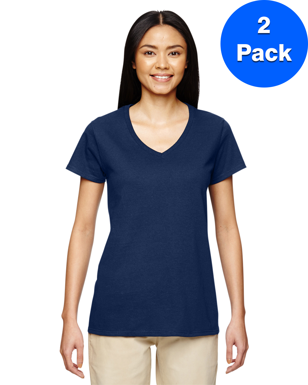 Gildan T-Shirt Col en V en Coton Épais pour Femmes - G500VL (Lot de 2)