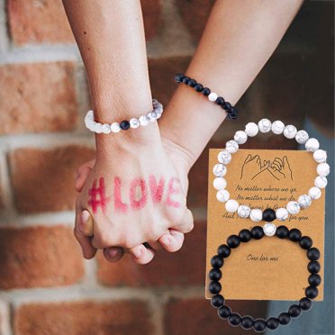 SIfdSeng Black White Color Bead Card Bracelets Friend Couples Bracelets for 2 Matching His and Her Lover Bracelet for Friendship Relationship Boyfriend Girlfriend Valentines Gift
